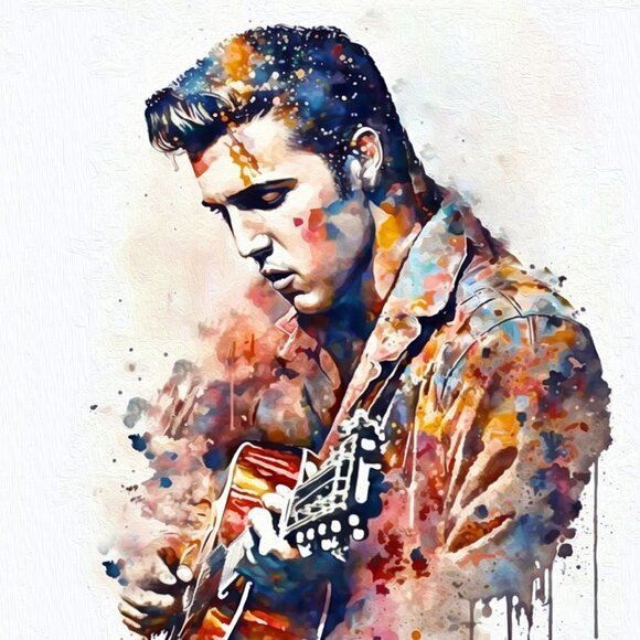 20x30 Elvis Presley Playing Guitar Watercolor Painting Rock n Roll Print - Picture 5 of 5